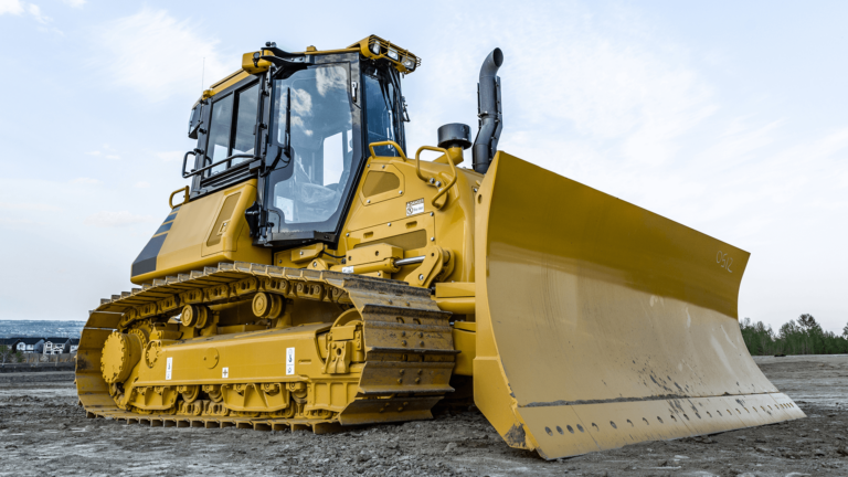 wide shot of yellow CAT® bulldozer on construction site